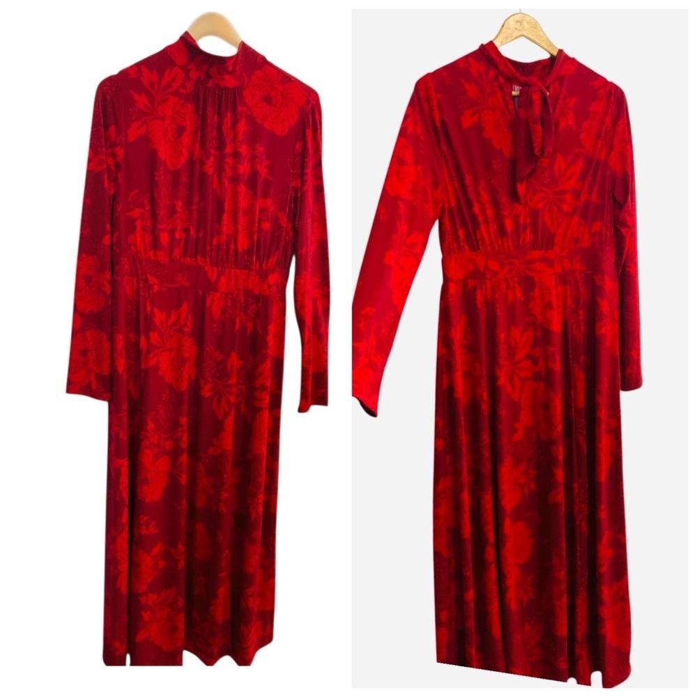 Chic Scarlet Floral Long Sleeve Dress